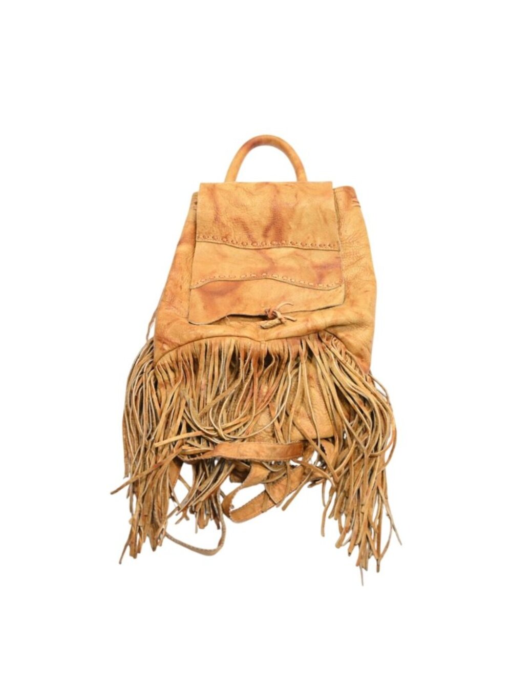 Kobler Leather Rucksack Fringed Backpack in Beige